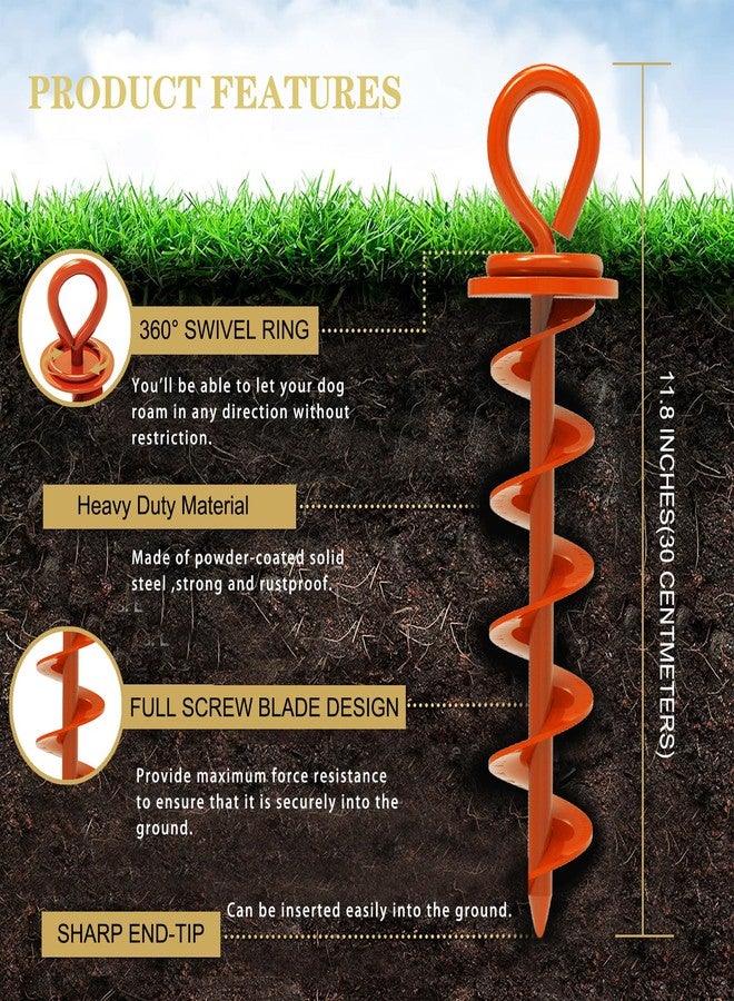 Eurmax USA Heavy Duty Dog Tie Out Stake for Large Dogs up to 210 lbs,Dog Stakes for Outside,Ground Anchor for Dog Leash,Runner Cable, and Pet Gadget Dog Accessories Trampoline Stakes 1-Pack (Orange) - Image 2
